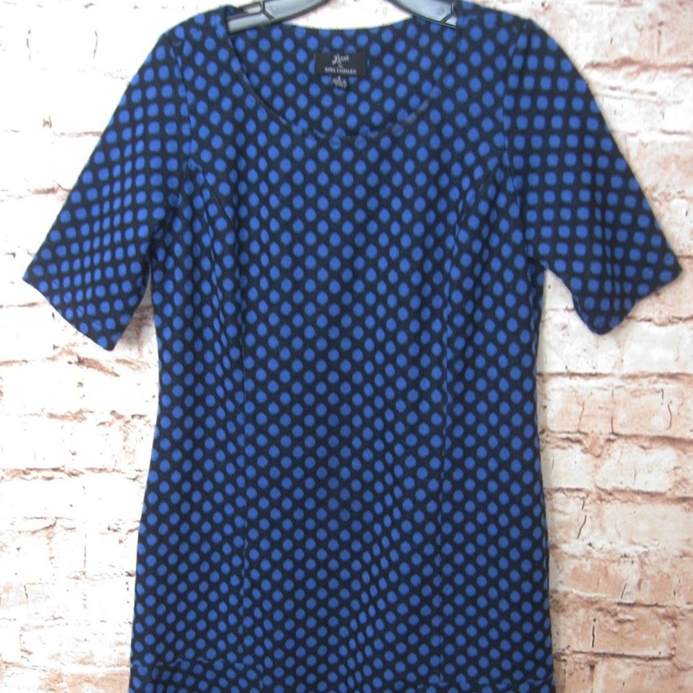 Lennie For Nina Leonard Black Blue Polka Dot Dress